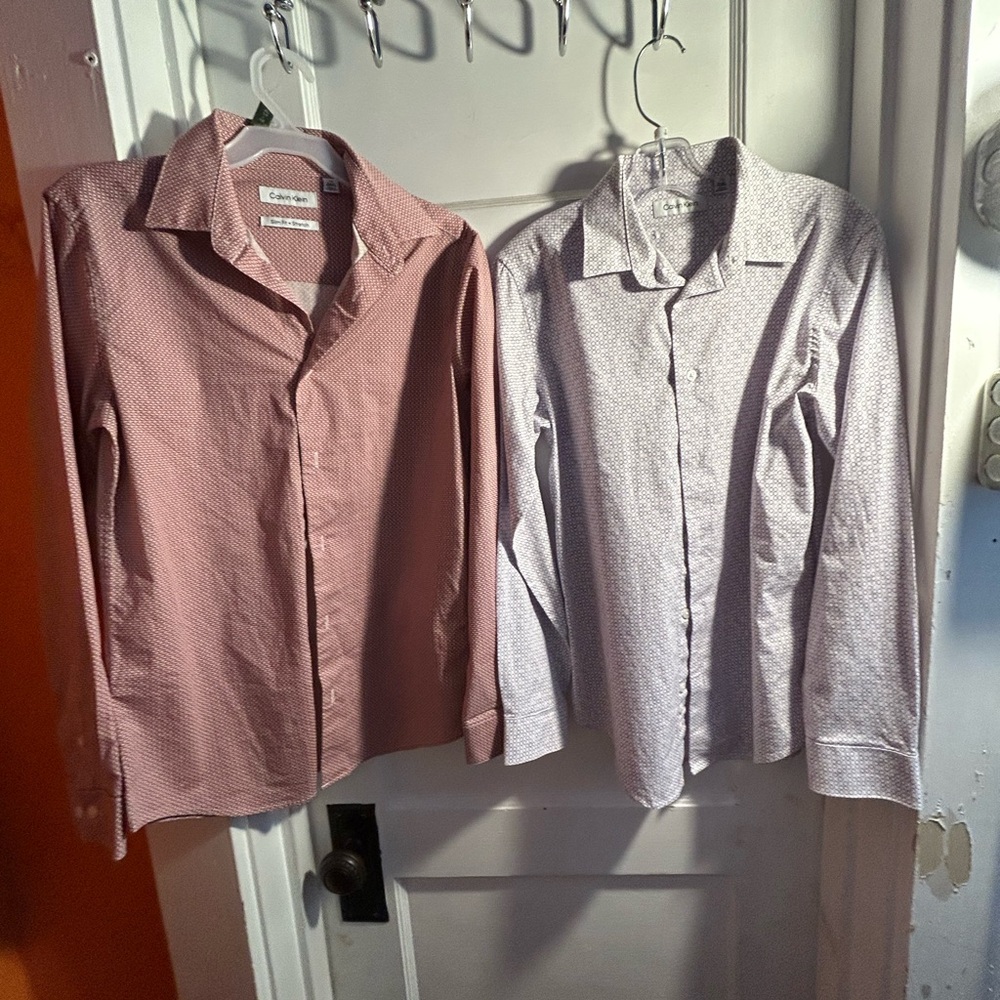 Calvin Klein Men's Dress Shirts - Red and White